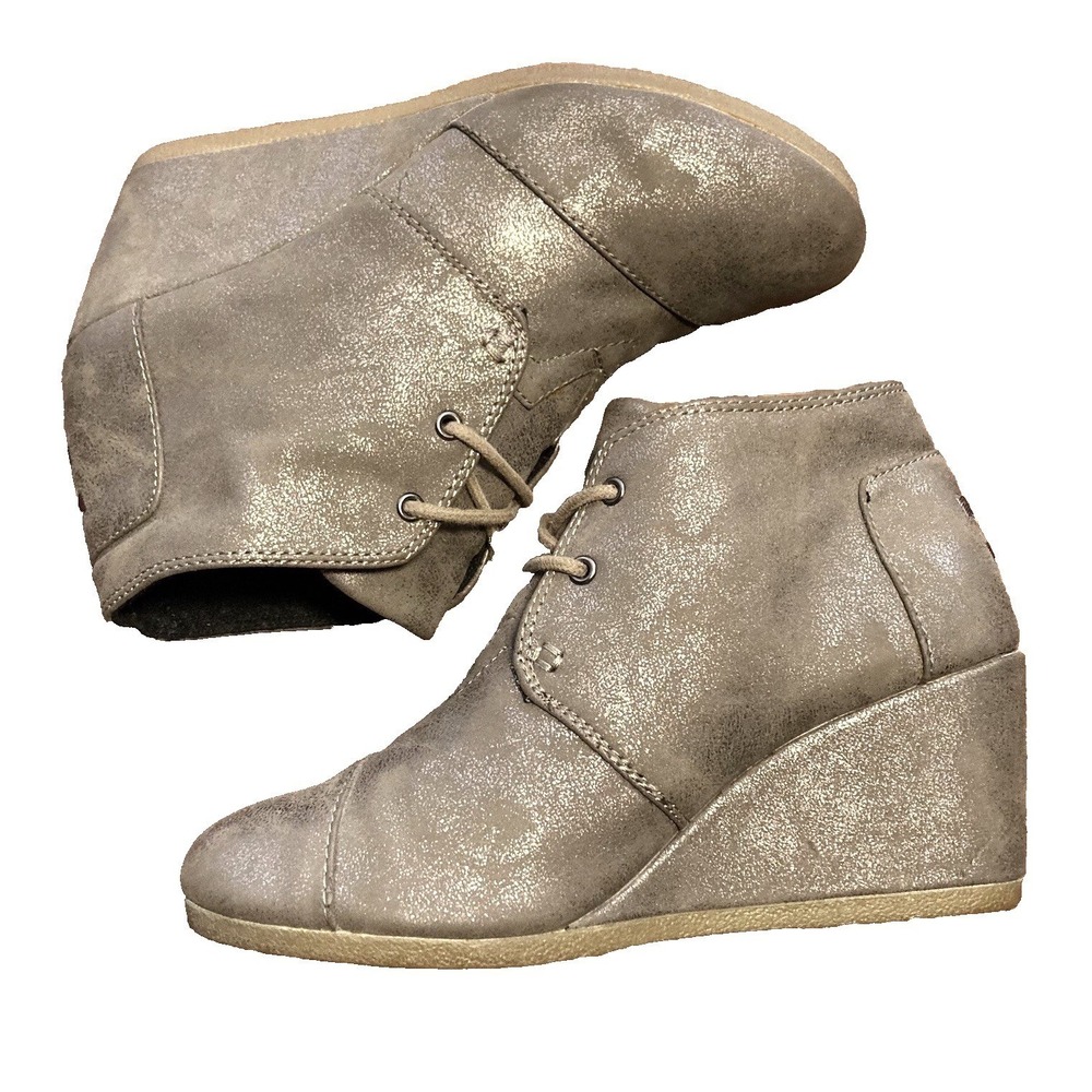 Toms Desert Wedge Shimmer Bootie Gray Suede Ankle Boot Womens 7 740810 $89